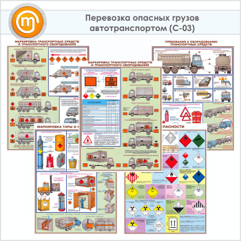 Плакаты «Перевозка опасных грузов автотранспортом» (С-03, ламинированная бумага, А2, 5 листов)
